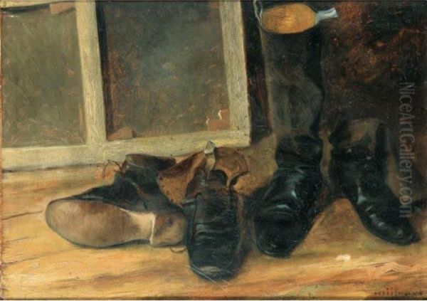 Bottes Et Chaussures [ ; Still 
Life With Boots ; Oil On Cardboard ; Signed Lower Right Trouillebert And
 Inscribed On The Reverse By Marie Trouillebert A Monsieur Gautiez En 
Souvenir De Mon Cher Mari / Marie Trouillebert / 6 Juillet 1904] - view 1