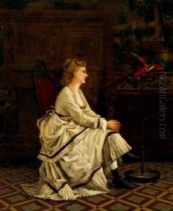 Jeune Femme Assise Au Perroquet
