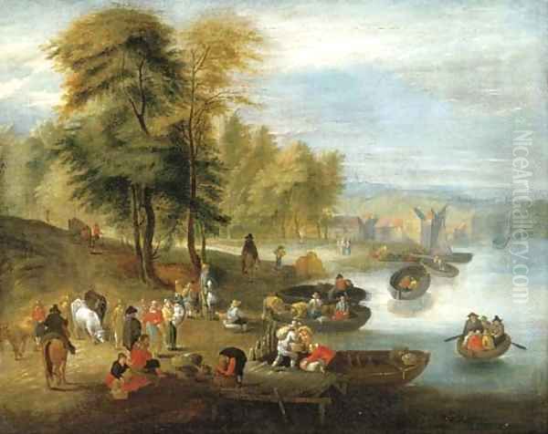 A river estuary with peasants loading barges - view 1