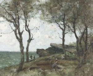 Pecheurs Au Bord De La Mer. by Paul Trouillebert