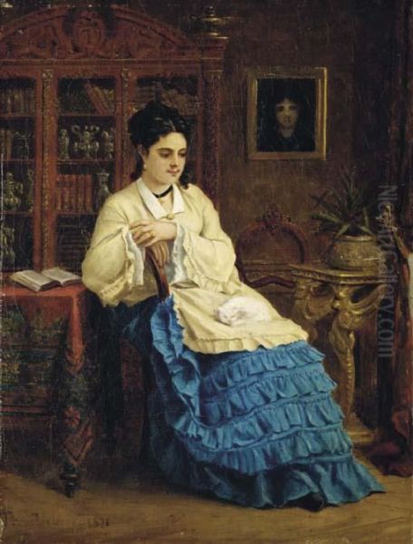 Femme En Robe Bleue Revant - view 1