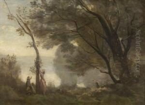 Mutter Mit Kindern Am
 Seeufer. by Paul Trouillebert