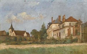 Le Chateau Pres De L'eglise Du Village by Paul Trouillebert