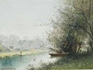 Peaceful River Scene With Fisherman And Punt