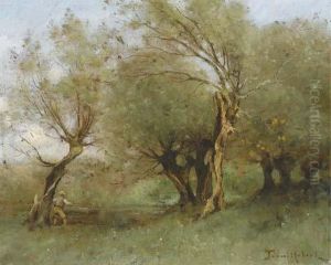 Le Pecheur Au Bord D'une Riviere by Paul Trouillebert