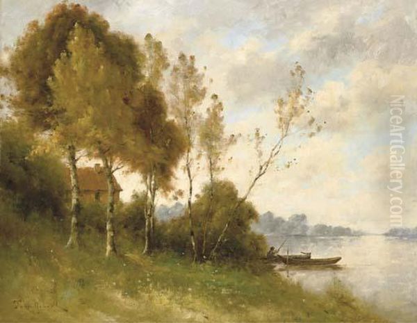 Pecheur Dans Sa Barque Au Bord D'une Riviere - view 1