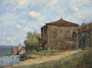 Gardienne D'oies Pres D'une Maison, En Bordure De Riviere