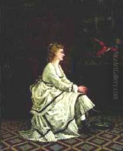 Femme Au Perroquet Dans Un Interieur D'esprit Renaissance by Paul Trouillebert