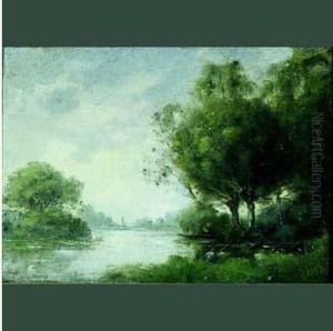 Pecheur Au Bord De L'eau by Paul Trouillebert