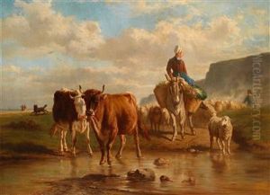 (sevres 1810-1865 Paris) Hirtenpaar Mitmaultier, Kuhen Und Schafen by Constant Troyon
