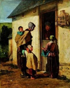 La Conversation Devant La Porte by Constant Troyon