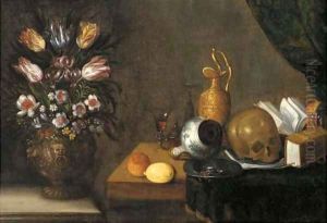 A vanitas still life with wine glasses by Sebastien Stoskopff