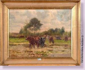 Vaches A La Mare by Constant Troyon