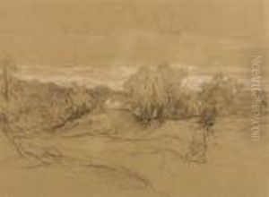 Le Chemin De Roclose Pierre 
Noire Et Rehauts De Blanc Sur Papier Beige. Portait Une Inscription Sur 
L'ancien Montage Chemin En Roclose Pereta Da Ponat C. Troyon H_22,5 Cm 
L_30 Cm by Constant Troyon
