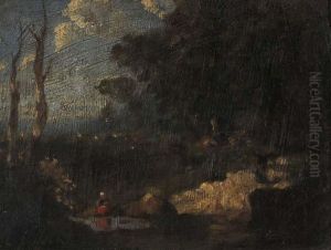 Femme Assise Dans Une Clairiere by Constant Troyon