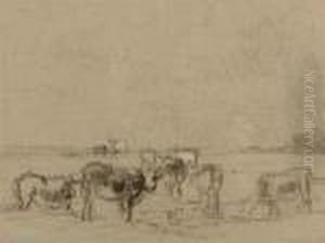 Kuhherde In Weiter Landschaft. Verso Weitere Studien. by Constant Troyon