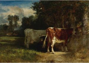 Cows In A Landscape by Constant Troyon