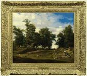 Sommerlandschaft Mitzimmerleuten Im Wald by Constant Troyon