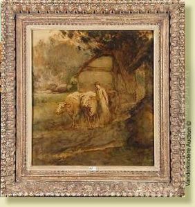Fermiere Sortant Les Bufs De La Ferme by Constant Troyon