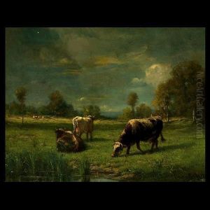 Cows Grazing In A Pasture by Constant Troyon