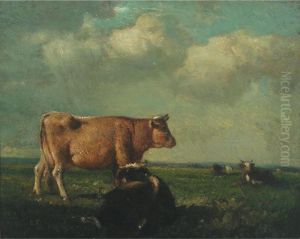 Cows At Rest In An Extensive Landscape by Constant Troyon