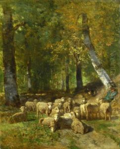 Schafherde In Einer Waldlichtung by Constant Troyon
