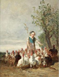 La Jeune Gardiennede Dindons by Constant Troyon