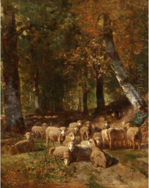 A Shepherd And His Sheep At Rest - view 1