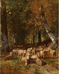 A Shepherd And His Sheep At Rest by Constant Troyon