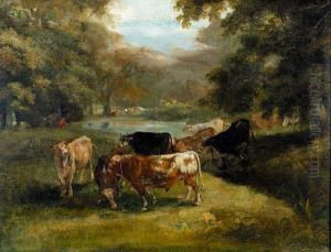 Waldpartie Mit Kuhen. by Constant Troyon