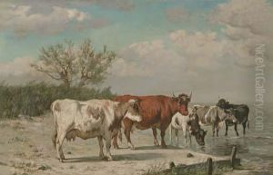 Vaches S'abrevant by Constant Troyon
