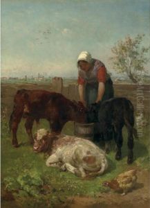 Milkmaid With Cattle At Pasture by Constant Troyon