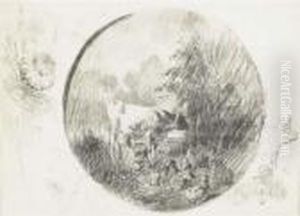 Une Vache Et Des Moutons Dans Un Paysage Avec Des Etudes Subsidiaires by Constant Troyon