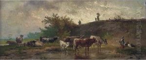 Herders Watering Their Cattle by Constant Troyon