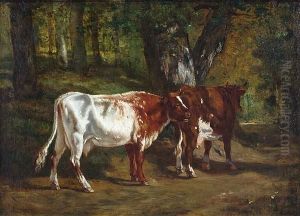 Cattle In A Forest Clearing by Constant Troyon