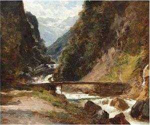 Mountain Stream, Bears Studio Sale Stamp, Oil On Panel, 37 X 43.5 Cm.; 14 1/2 X 17 In