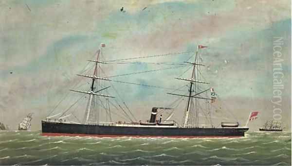 The auxiliary steamer Sesostris off the South Stack Lighthouse, Anglesey - view 1