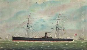 The auxiliary steamer Sesostris off the South Stack Lighthouse, Anglesey by Anglo-Chinese School