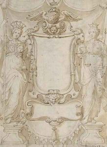Justice and surmounted by a crowned eagle by Central Italian School