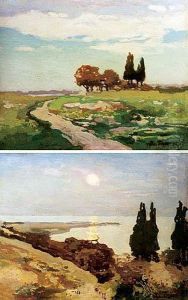 A. Pejzaz Z Cyprysami I Droga, Okolo 1910-1920
B. Pejzaz Z Cyprysami Nad Morzem, Okolo 1910-1920 by Iwan Trusz