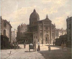 A Northern Italian town square by August von Siegen
