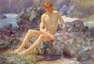 Nude On The Rocks by Henry Scott Tuke