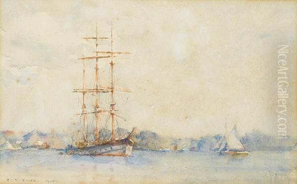 A Three-masted Barque In An Estuary - view 1