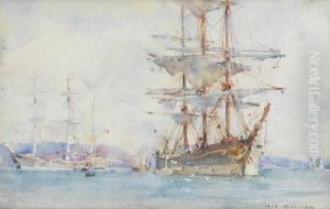 Windjammers Lying On Their Moorings As Theywait For Cargo In Falmouth