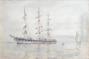 A Three-masted Windjammer Lying At Anchor Inthe Carrick Roads A Three-masted Windjammer Lying At Anchor Inthe Carrick Roads