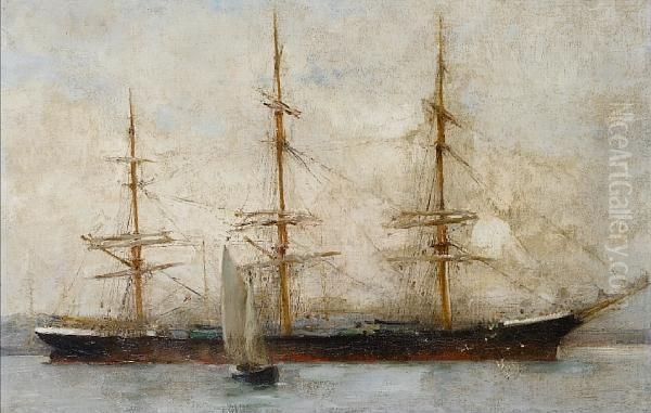 A Three-masted Ship At Anchor - view 1