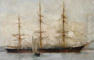 A Three-masted Ship At Anchor by Henry Scott Tuke