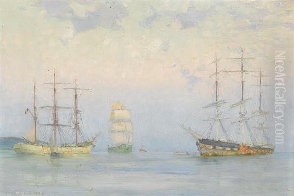 Shipping At Anchor, Carrick Roads - view 1