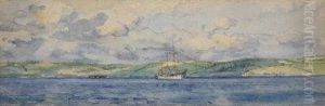 The White Ship At Anchor In Carrick Roads. The White Ship At Anchor In Carrick Roads.