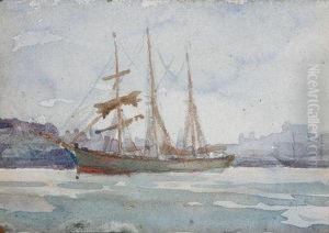 Ship At Anchor. by Henry Scott Tuke